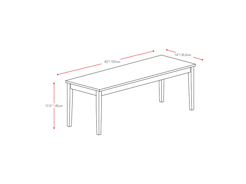 black brown Wood Dining Bench Atwood Collection measurements diagram by CorLiving