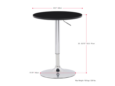 black Adjustable Height Bar Table, Round Maya Collection measurements diagram by CorLiving#color_black