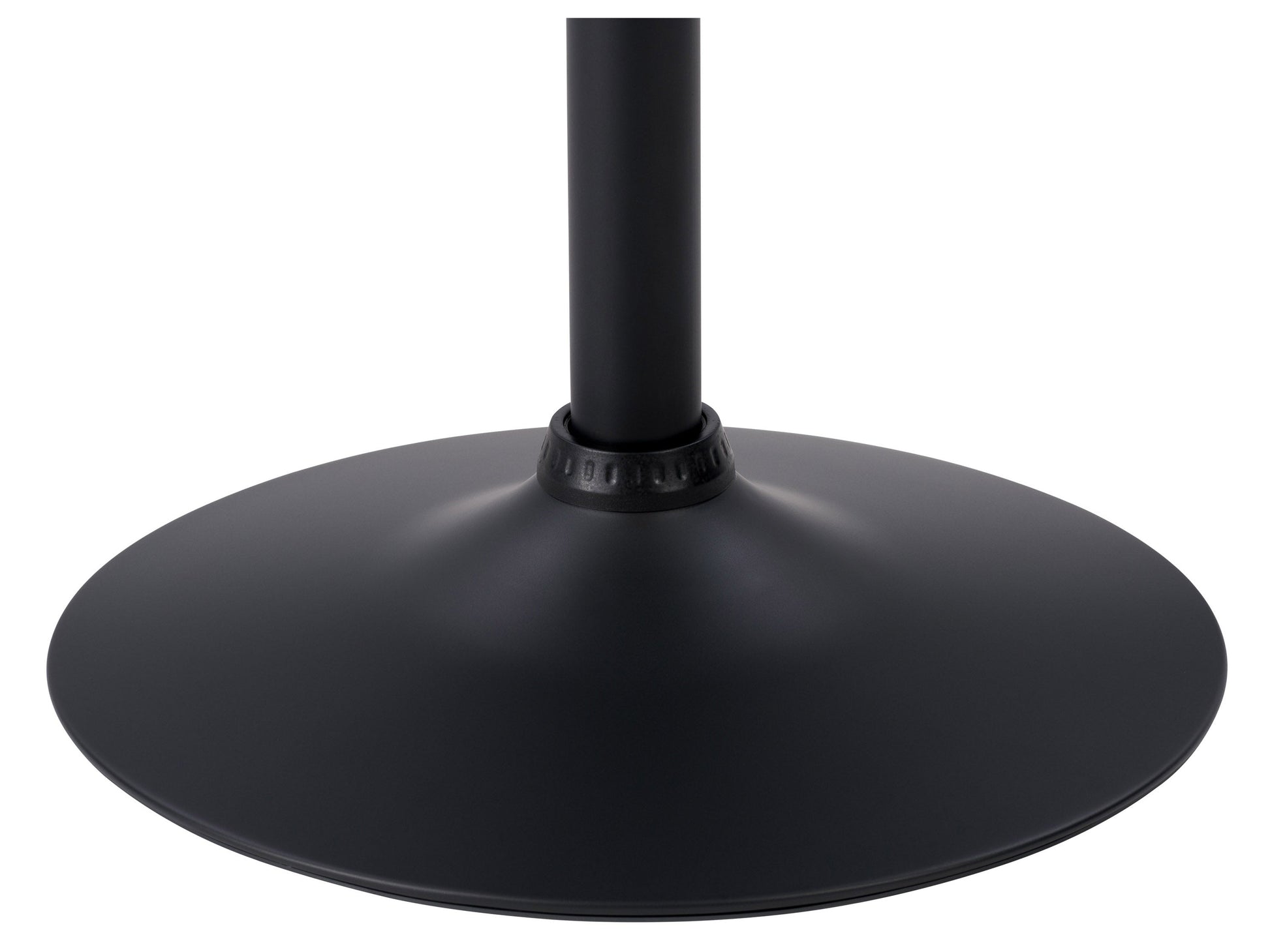 Modern bar table with sleek black metal frame, round wooden top, and footrest. Ideal for contemporary settings. Durable construction, minimalist design, and versatile for kitchen or bar area.