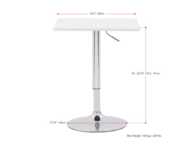 white Adjustable Height Bar Table, Square Maya Collection measurements diagram by CorLiving#color_white