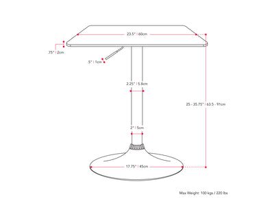 black Adjustable Height Bar Table, Square Maya Collection measurements diagram by CorLiving#color_black-and-black