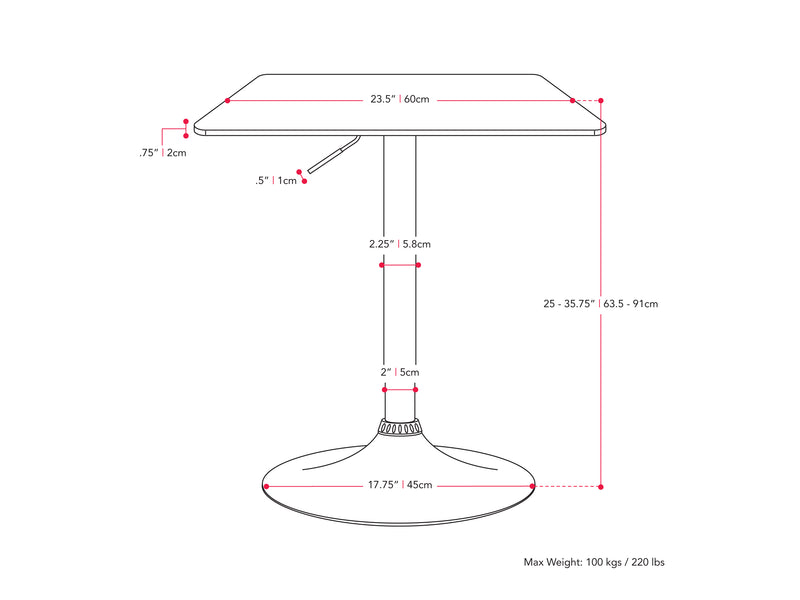 black Adjustable Height Bar Table, Square Maya Collection measurements diagram by CorLiving