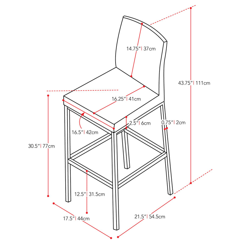 brown Bar Height Bar Stools Set of 2 Huntington Collection measurements diagram by CorLiving