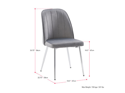 grey Velvet Dining Room Chairs, Set of 2 Noelle Collection measurements diagram by CorLiving#color_grey