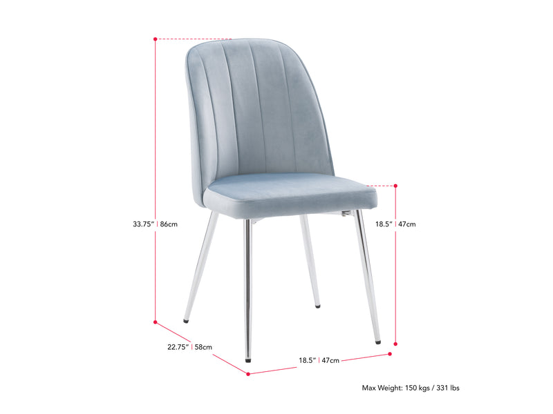 blue Velvet Dining Room Chairs, Set of 2 Noelle Collection measurements diagram by CorLiving