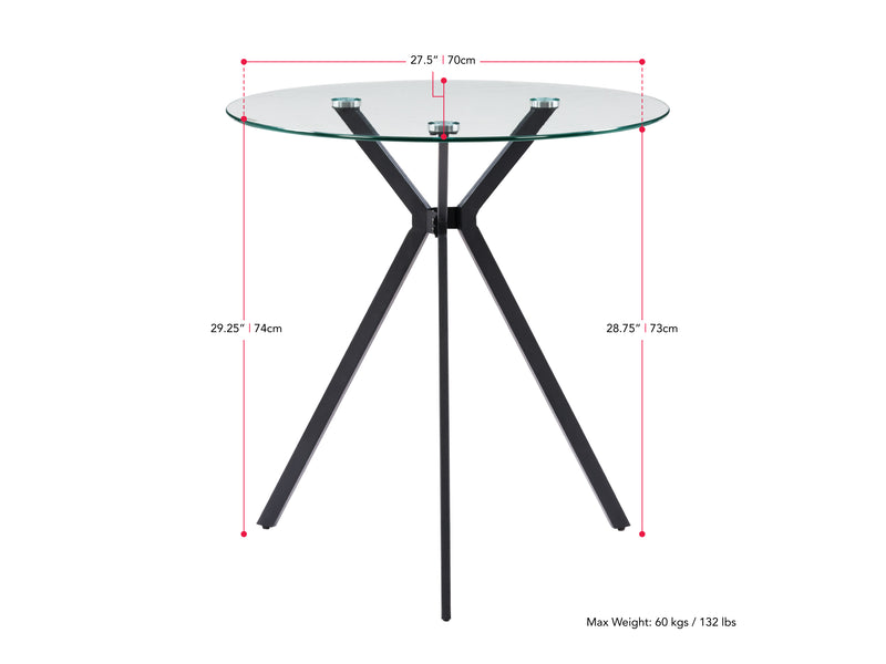 black Glass Bistro Table Eliana Collection measurements diagram by CorLiving