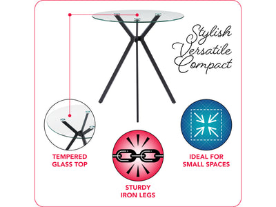 black Glass Bistro Table Eliana Collection infographic by CorLiving#color_black