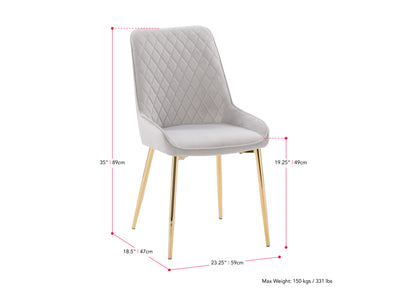 light grey Luxury Velvet Dining Chairs, Set of 2 Nia Collection measurements diagram by CorLiving#color_light-grey