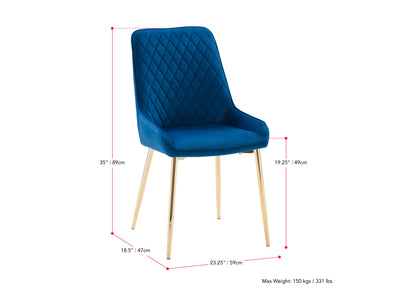 navy blue Luxury Velvet Dining Chairs, Set of 2 Nia Collection measurements diagram by CorLiving#color_navy-blue