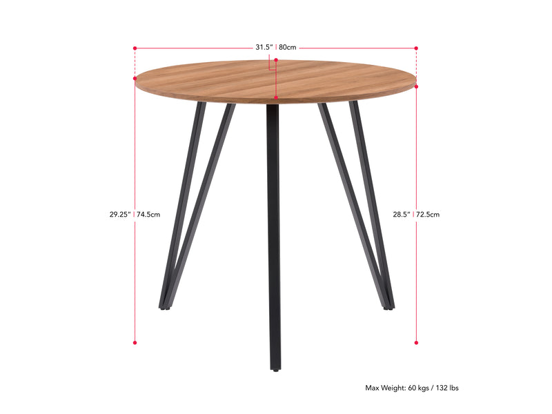 brown Small Round Dining Table Ezra Collection measurements diagram by CorLiving