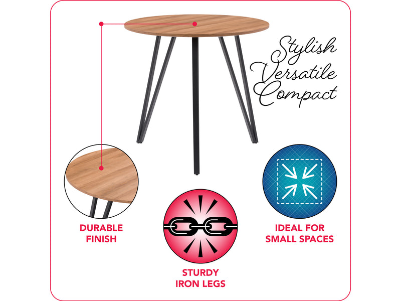 brown Small Round Dining Table Ezra Collection infographic by CorLiving