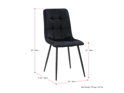 black Velvet Upholstered Dining Chairs, Set of 2 Nash Collection measurements diagram by CorLiving#color_nash-black-velvet