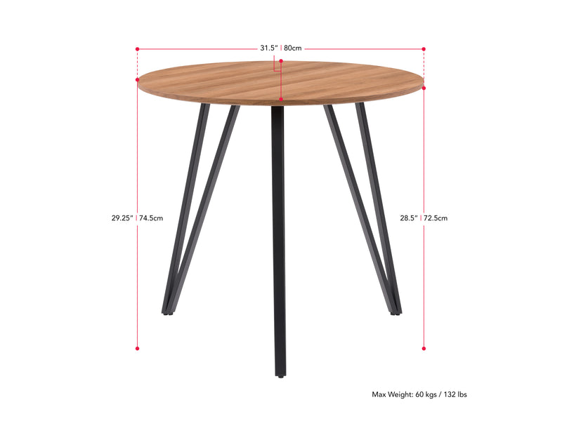 black 5pc Round Dining Table Set Ezra Collection measurements diagram by CorLiving