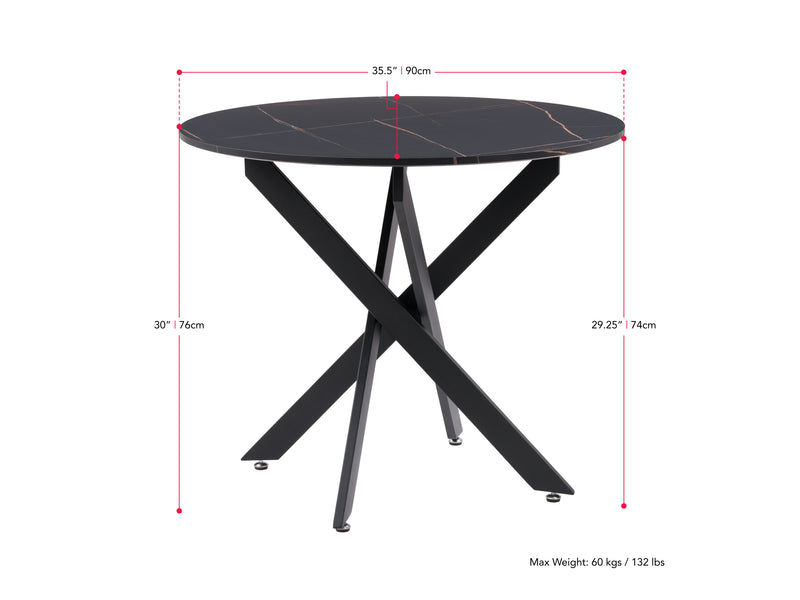 5pc Black Dining Room Set Elliot Collection measurements diagram by CorLiving