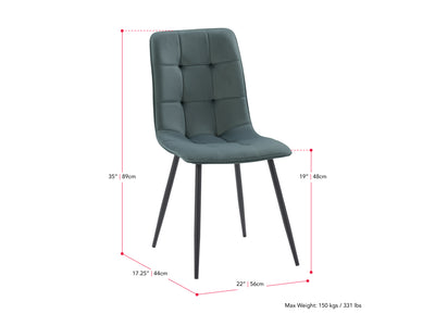 teal grey Velvet Upholstered Dining Chairs, Set of 2 Nash Collection detail image by CorLiving#color_nash-teal-grey-velvet