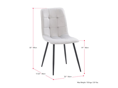 light grey Velvet Upholstered Dining Chairs, Set of 2 Nash Collection measurements diagram by CorLiving#color_nash-light-grey-velvet