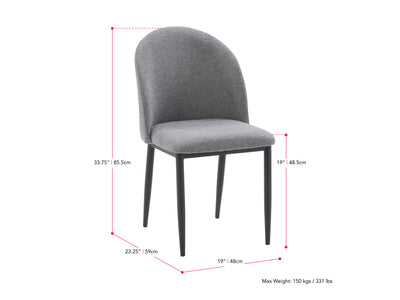 grey Curved Dining Chairs, Set of 2 Nyla Collection measurements diagram by CorLiving#color_grey
