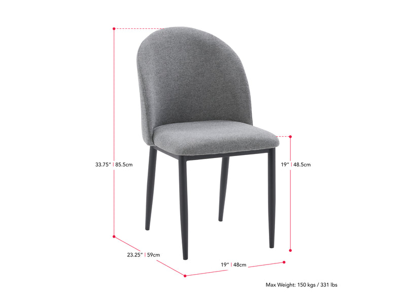 grey Curved Dining Chairs, Set of 2 Nyla Collection measurements diagram by CorLiving