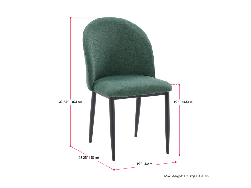 dark green Curved Dining Chairs, Set of 2 Nyla Collection measurements diagram by CorLiving