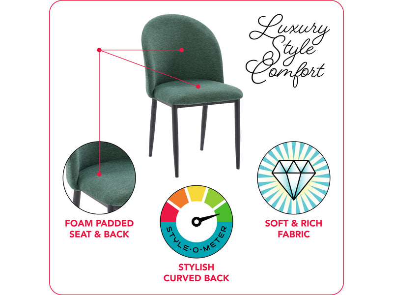 dark green Curved Dining Chairs, Set of 2 Nyla Collection infographic by CorLiving