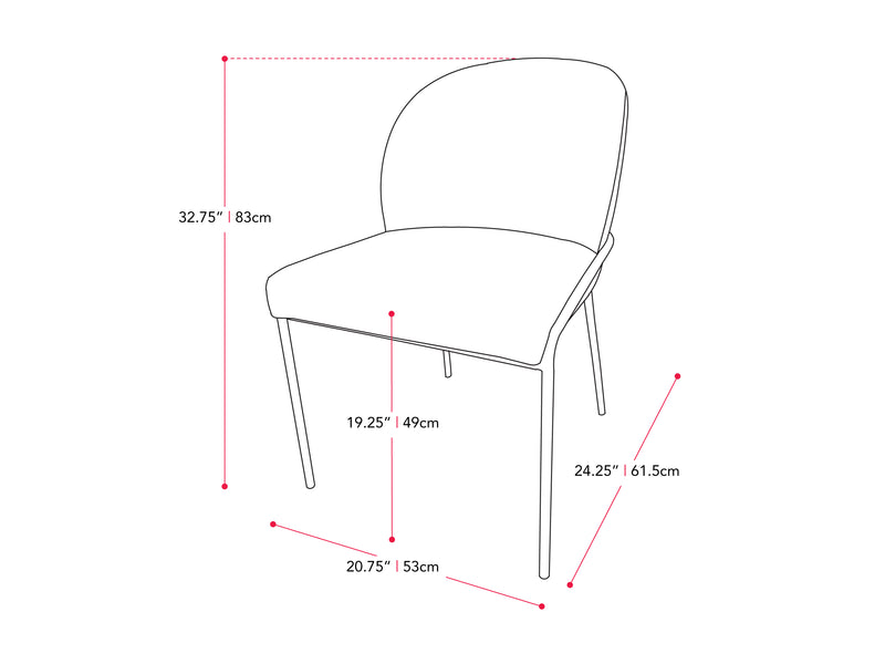 blue High Back Upholstered Dining Chairs, Set of 2 Blakeley Collection measurements diagram by CorLiving