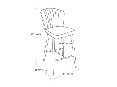 navy blue Metal Bar Stools Set of 2 Jasper Collection measurements diagram by CorLiving#color_navy-blue