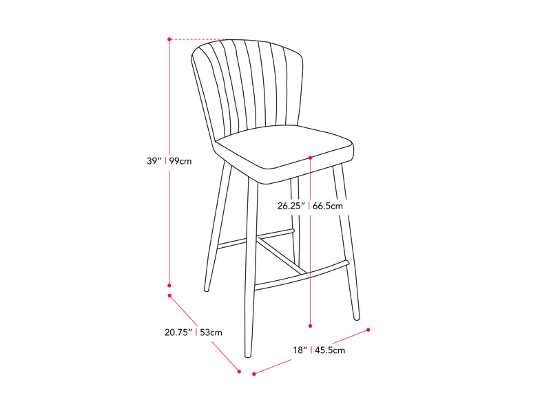 navy blue Metal Bar Stools Set of 2 Jasper Collection measurements diagram by CorLiving