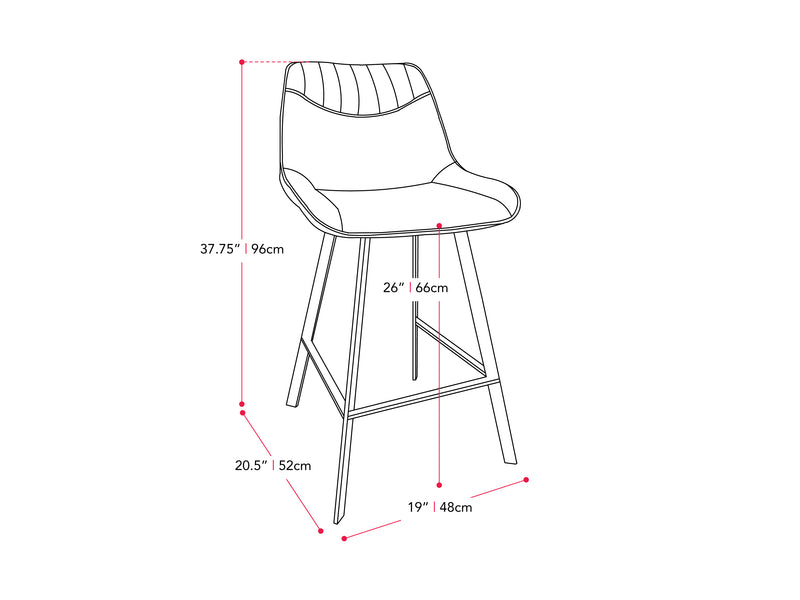 brown Farmhouse Bar Stools Set of 2 Christoff Collection measurements diagram by CorLiving