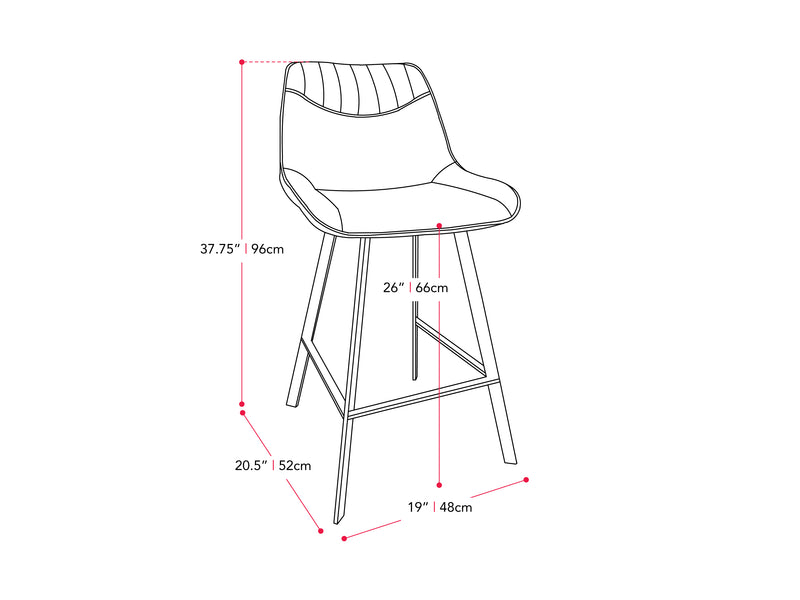 black Farmhouse Bar Stools Set of 2 Christoff Collection measurements diagram by CorLiving