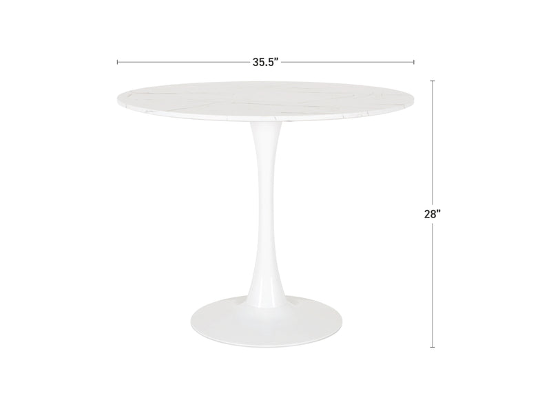 white Round Marbled Bistro Table 35" Ivo Collection measurements diagram by CorLiving