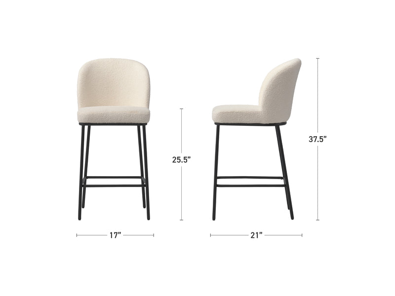 white Counter Height Luxury Boucle Bar Stools Addison Collection measurements diagram by CorLiving