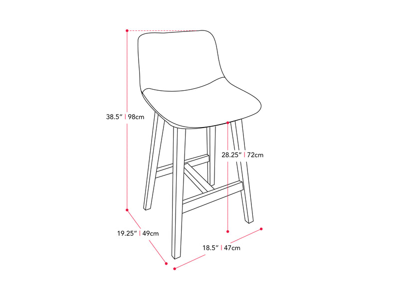 blue Wood Bar Stools Set of 2 Nora Collection measurements diagram by CorLiving