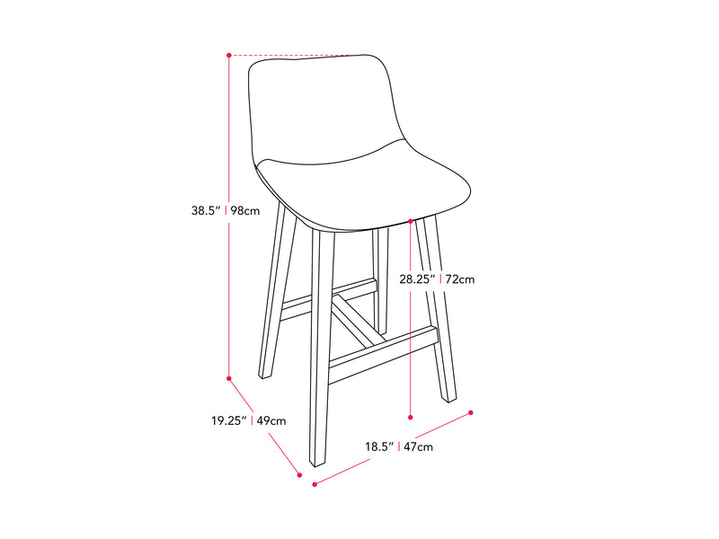 grey Wood Bar Stools Set of 2 Nora Collection measurements diagram by CorLiving