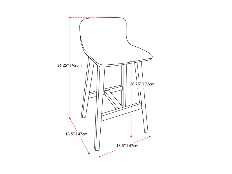 blue Wooden Bar Stools Set of 2 Bennett Collection measurements diagram by CorLiving