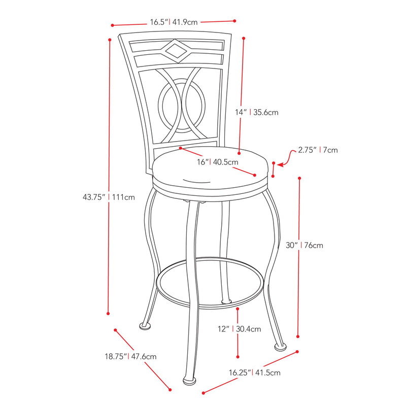dark brown Metal Bar Stool Bar Height Jericho Collection measurements diagram by CorLiving