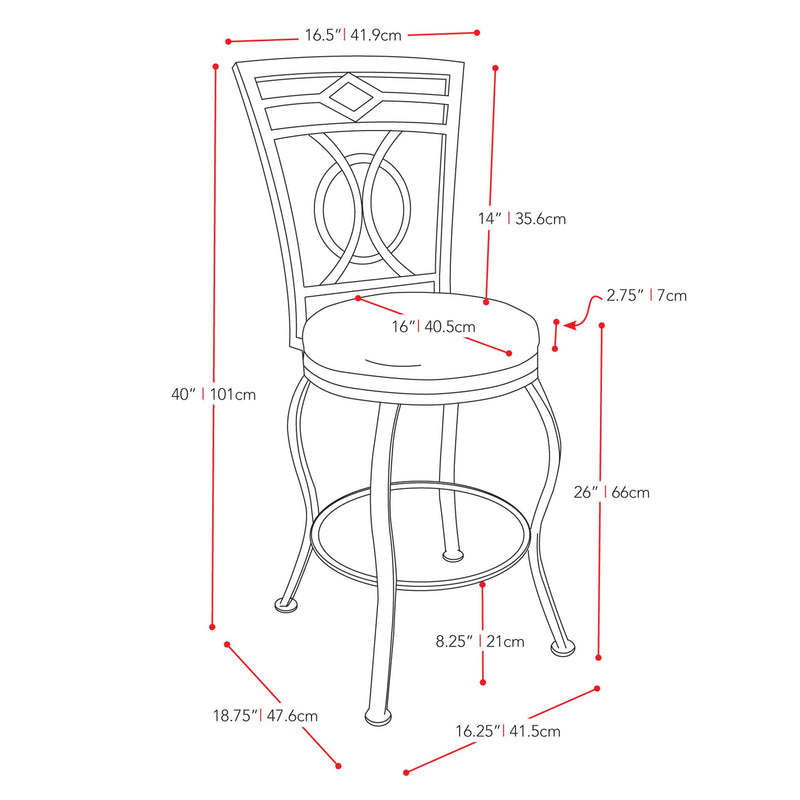 dark brown Metal Bar Stool Counter Height Jericho Collection measurements diagram by CorLiving