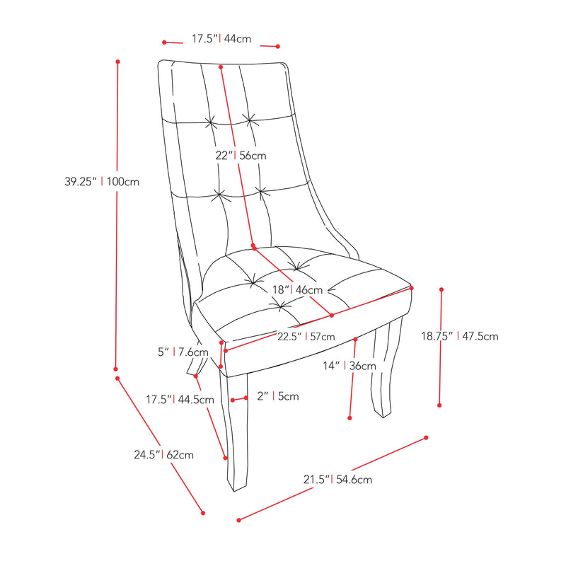 off white Accent Chairs Set of 2 Hayden Collection measurements diagram by CorLiving