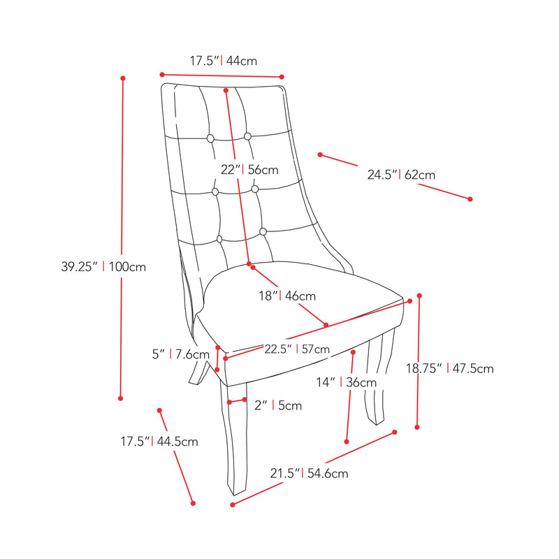 brown Accent Chairs Set of 2 Evan Collection measurements diagram by CorLiving