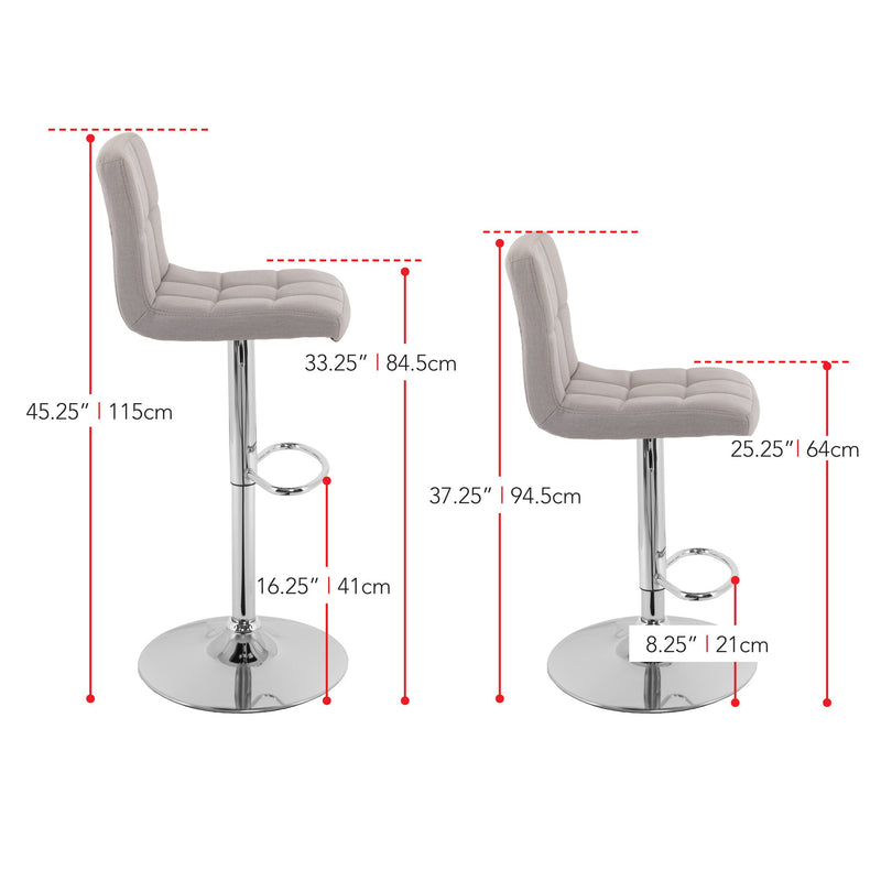 light grey Adjustable Height Bar Stools Set of 2 CorLiving Collection measurements diagram by CorLiving