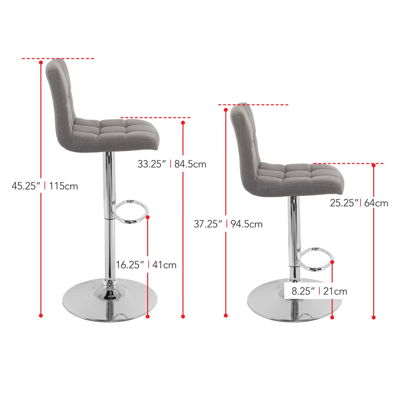 medium grey Adjustable Height Bar Stools Set of 2 CorLiving Collection measurements diagram by CorLiving