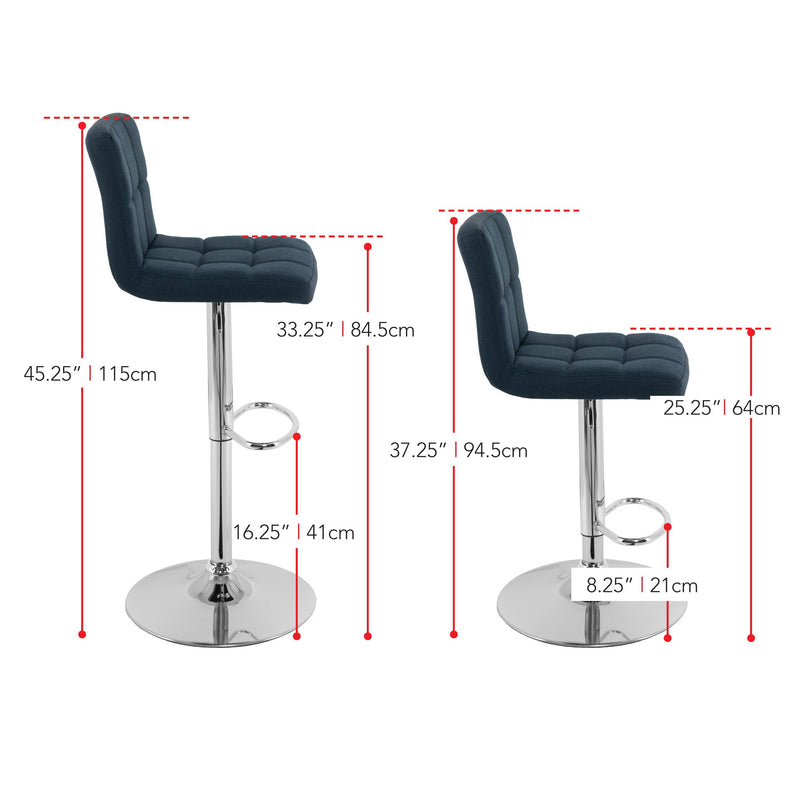 dark blue Adjustable Height Bar Stools Set of 2 CorLiving Collection measurements diagram by CorLiving