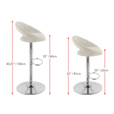 cream Adjustable Bar Stool Set of 2 CorLiving Collection measurements diagram by CorLiving#color_cream