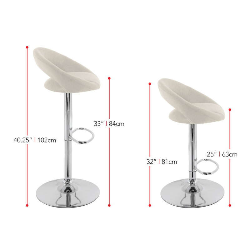 cream Adjustable Bar Stool Set of 2 CorLiving Collection measurements diagram by CorLiving