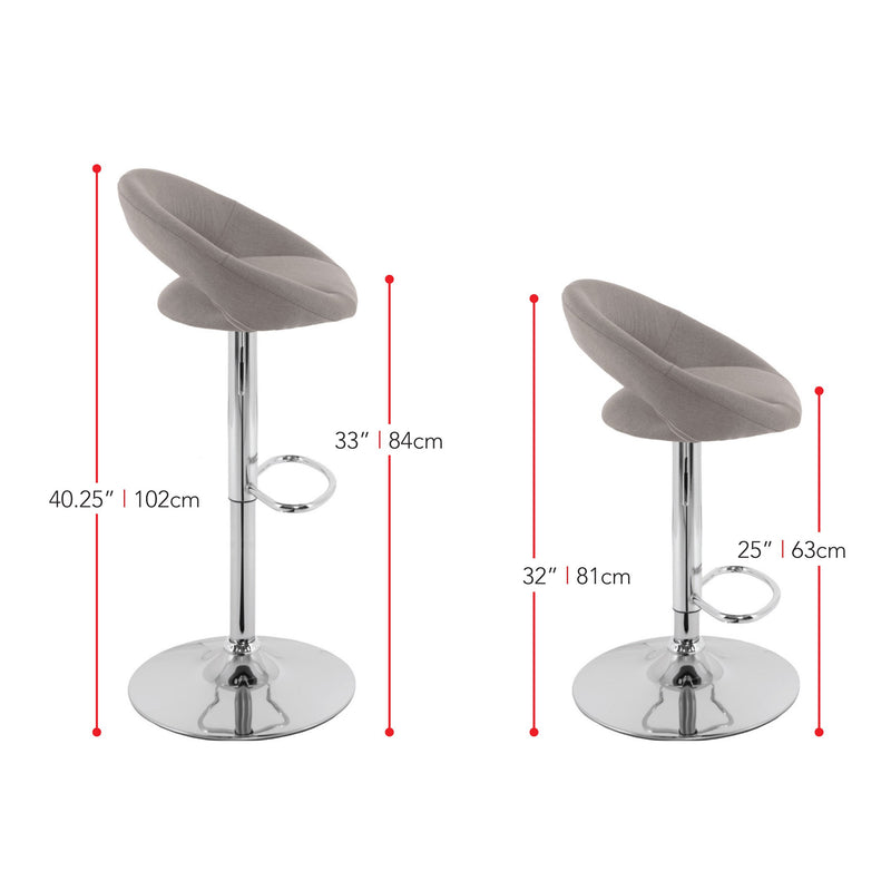 light grey Adjustable Bar Stool Set of 2 CorLiving Collection measurements diagram by CorLiving