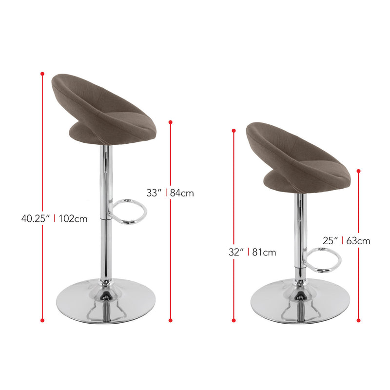 light brown Adjustable Bar Stool Set of 2 CorLiving Collection measurements diagram by CorLiving