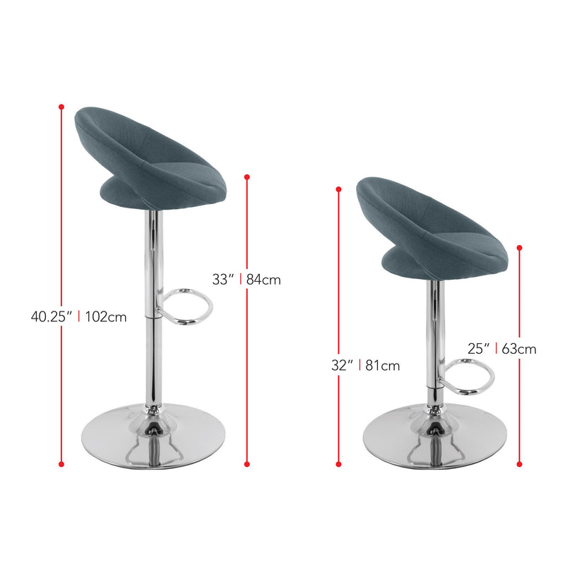 blue grey Adjustable Bar Stool Set of 2 CorLiving Collection measurements diagram by CorLiving