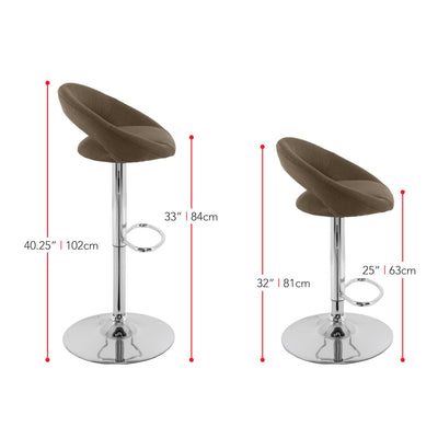 dark brown Adjustable Bar Stool Set of 2 CorLiving Collection measurements diagram by CorLiving#color_dark-brown