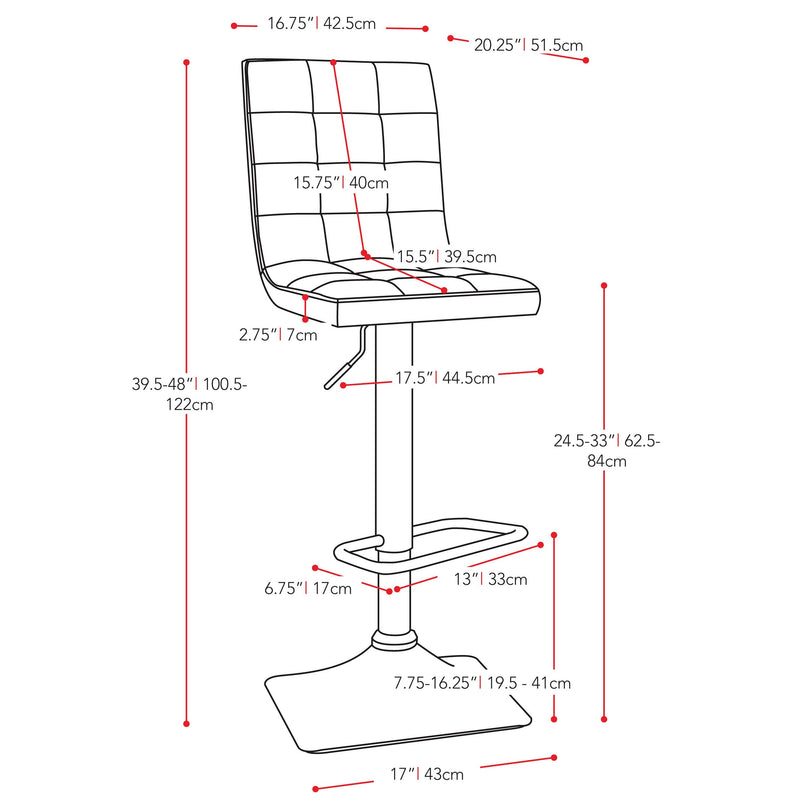 cream High Back Bar Stools Set of 2 Quinn Collection measurements diagram by CorLiving