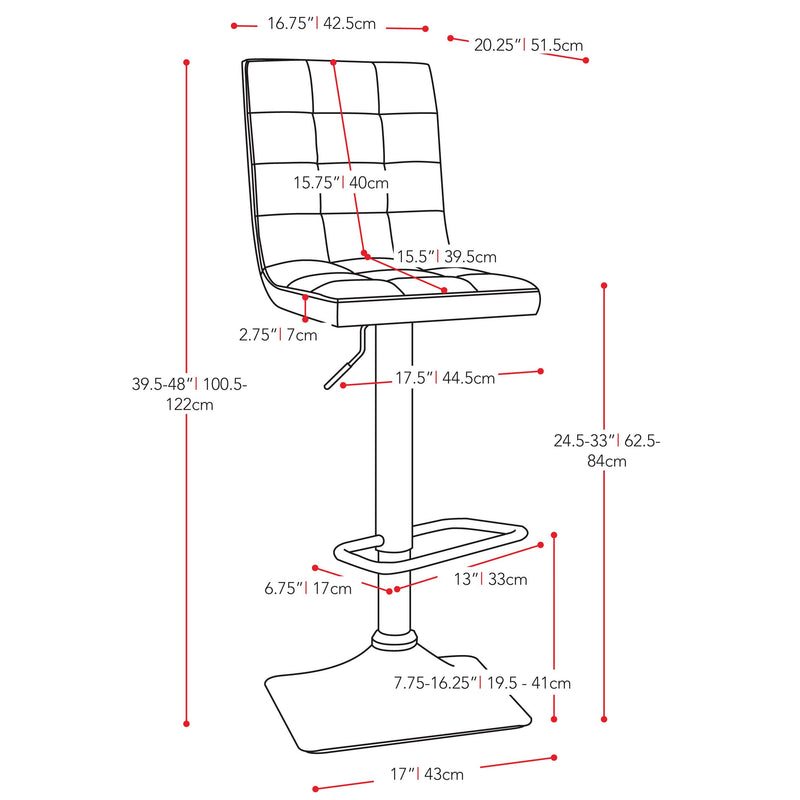 light grey High Back Bar Stools Set of 2 Quinn Collection measurements diagram by CorLiving