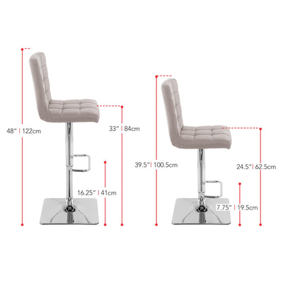 light grey High Back Bar Stools Set of 2 Quinn Collection measurements diagram by CorLiving#color_light-grey